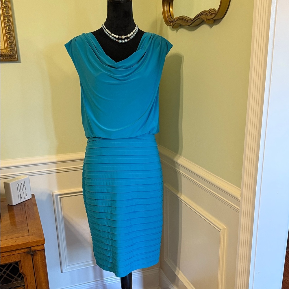 Adrianna Papell Cowl Neck Shutter Pleat Dress Size 10